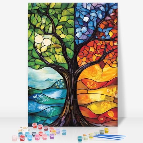GEEHEIY Framed Paint by Numbers Kit for Adults, Tree of Life, 8 x 12 Inch by GEEHEIY