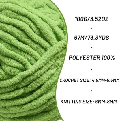 2 Pack Chunky Chenille Yarn for Crocheting, Baby Yarn for Crocheting Soft Blankets, Bulky Yarns for Crochet Amigurumi, 200g (148.7yds) Fluffy Velvet Yarns for Hand Knitting (2 Grass Green) - Image 2