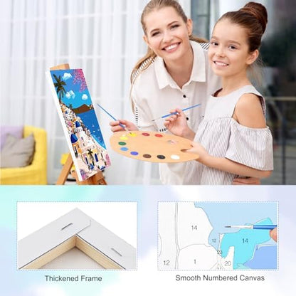 TOSTOG Aegean Town Framed Canvas Paint by Numbers Art Kit for Adults and Kids, Beginner Acrylic Oil Painting Supplies with Wooden Frame for Home Wall Decor 20 * 30 cm/8 * 11.8 in - Image 3
