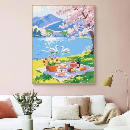 ZRIZQ Landscape Paint by Numbers Kit for Adults Beginner,Picnic,16x20 - Image 3