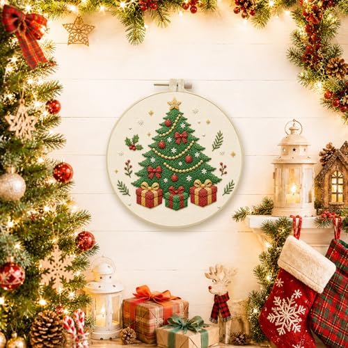 DIYDeligths Christmas Embroidery Kit for Beginners Adults Pre Printed Pattern Hand Needlepoint Craft DIY Art Set with 7.87in Hoop Needle Threads Instructions (Christmas Tree) - Image 4