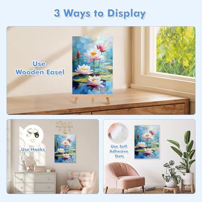 Bowetile Framed Paint by Numbers for Adults Beginners with Wooden Easel, Flowers Lotus Adults' Paint-by-Number Kits on Canvas, Easy DIY Acrylic Number Painting for Home Decor Birthday Gifts, 8x12in - Image 3