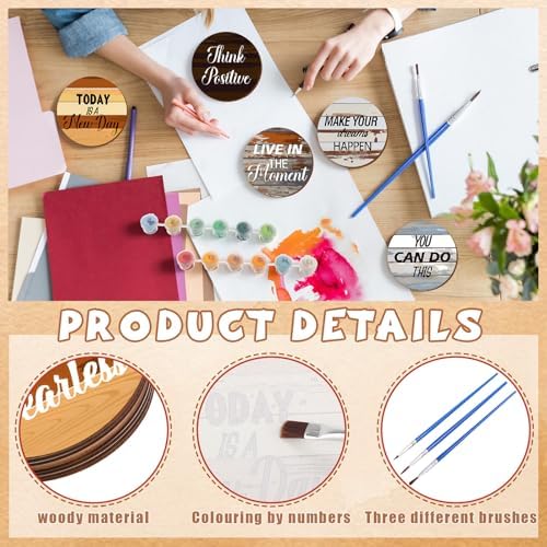 Reallnaive 8 Pcs Inspirational Paint by Number Kit for Adult Wooden Coaster - Image 4
