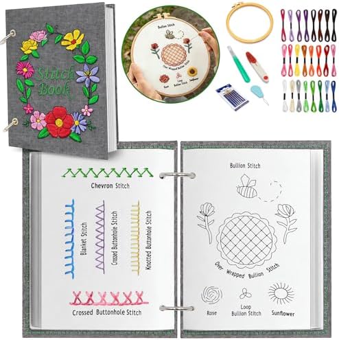 Upgraded Embroidery Stitch Book Kit, 106 Patterns DIY Book Embroidery Kit by esbeecables