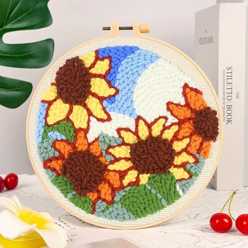 Woohome Punch Needle Kit Included Plastic Hoops, Punch Needle Cloth, Color Yarn and Punch Needle Tools for Adults, Beginners (Sunflowers, Butterflies and Flowers) - Image 2