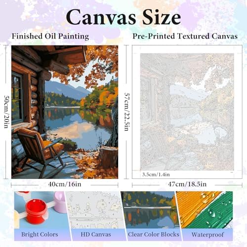 Paint by Numbers Kit for Adults, Fall Lake Cabin Number Painting Canvas Kit - Image 3