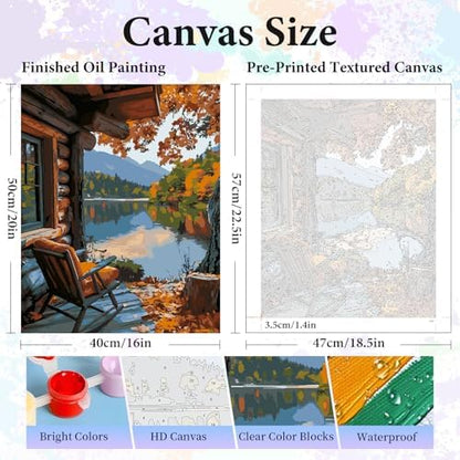 Paint by Numbers Kit for Adults, Fall Lake Cabin Number Painting Canvas Kit - Image 3