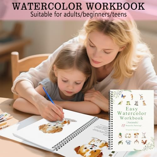 SLWBZ Watercolor Workbook Animals, 15 Different Patterns of Original DIY Designs, Beginner-Friendly Watercolor Workbooks, (Animals, Without Palette) - Image 4