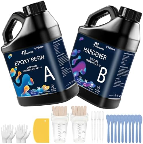 Honcaring Epoxy Resin 1 Gal Kit, Hard Type Epoxy Resin Kit, Less Bubble & Low Odor Resin Epoxy for Casting, Jewelry Making, Art Resin, Easy Mix Ratio 1:1 (0.5 Gallon×2) by Honcaring