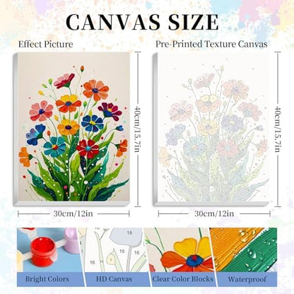 Camocin Framed Paint by Numbers Kit for Adults Beginner - Colorful Easy Flowers Paint by Number Canvas with Frame, Floral DIY Acrylic Painting Kit for Relaxing Home Wall Decor 12x16 Inch - Image 3