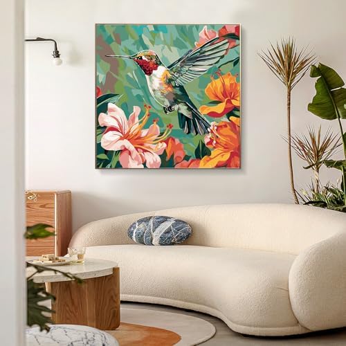 PRASIO Paint by Numbers Kit for Adults Beginner, Hummingbird Adult Paint by Number Kits on Canvas, DIY Acrylic Watercolor Oil Paint by Number for Adults for Home Decor Gift 16x16 Inch - Image 2