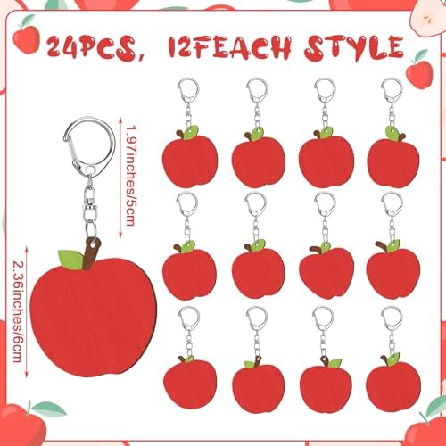 RattanView 24 Pcs Apple Craft Keychains DIY Keychain, 12 Styles - Image 2