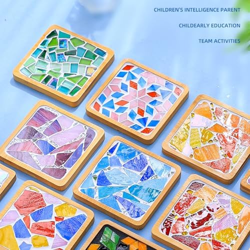 GHAHILI 4 Sets DIY Mosaic Kits for Adults - Graduation Birthday Gifts Glass Mosaic Tiles for Crafts with Wooden Coasters for Women Mosaic Art Kit Craft Coaster Handmade Making Kit Set for Home Decor - Image 2