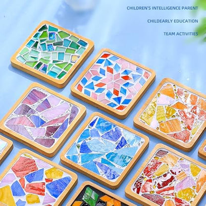 GHAHILI 4 Sets DIY Mosaic Kits for Adults - Graduation Birthday Gifts Glass Mosaic Tiles for Crafts with Wooden Coasters for Women Mosaic Art Kit Craft Coaster Handmade Making Kit Set for Home Decor - Image 2