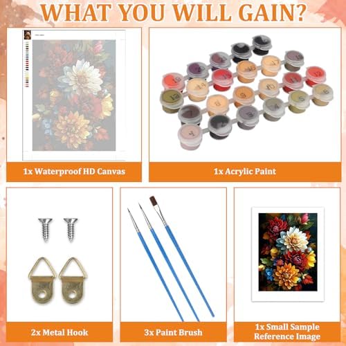 MAXBYE Flower Paint by Numbers Kit for Adults, Beautiful Dahlia Paint by Numbers Kits for Beginner, DIY Acrylic Color by Number on Canvas for Home Wall Decor Gift 12X16 Inch - Image 6