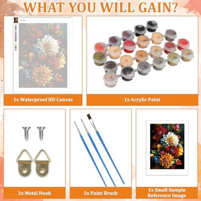 MAXBYE Flower Paint by Numbers Kit for Adults, Beautiful Dahlia Paint by Numbers Kits for Beginner, DIY Acrylic Color by Number on Canvas for Home Wall Decor Gift 12X16 Inch - Image 6