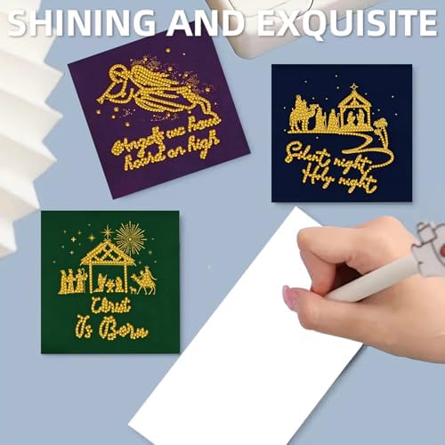 6 Pack Diamond Art Painting Christmas Nativity Jesus Faith Greeting Cards with Envelopes, DIY Card Making Kits for Adults, Diamond Art Postcards for Holiday Blessing - Image 6