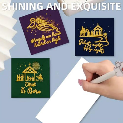 6 Pack Diamond Art Painting Christmas Nativity Jesus Faith Greeting Cards with Envelopes, DIY Card Making Kits for Adults, Diamond Art Postcards for Holiday Blessing - Image 6