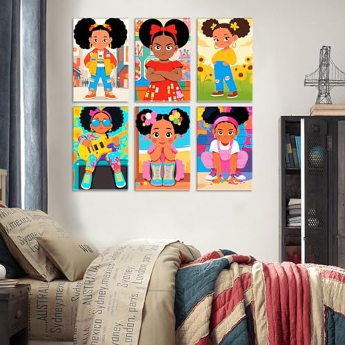 6 Pack African Girl Paint by Numbers Kit for Adults, Afro Little Girl Paint by Number Kits, Colorful Paint by Numbers for Adults, Cute Acrylic Painting on Canvas for Home Wall Decor Gift 8x12 Inch - Image 2