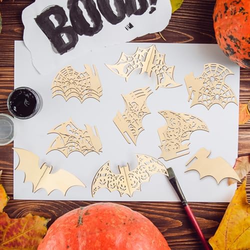 COCHIE DIY 3D Halloween Bats Wood Crafts to Paint, Paintable Unfinished Wooden Slices for Craft, Bat Cutouts Ornaments for Painting Decorations (24 PCS) - Image 6