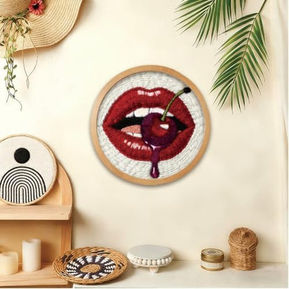 BEUNITONE Mouth and Cherry Punch Needle Kit for Adults Beginners, Complete DIY Craft Needlepoint Kits with Hoop, Punch Needle Starter Craft Embroidery Set for Festival Gift and Home Decor 20x20cm - Image 4