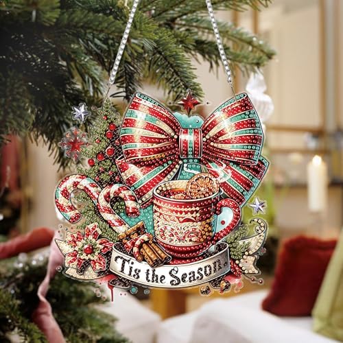 Auremi Christmas Diamond Art Pendant Kits,5D Coffee Diamond Art Diamond Painting Hanging Kits,DIY Special Shaped Diamonds Painting Suncatcher Pendant Kit for Adults for Gift Wall Home Decor - Image 5