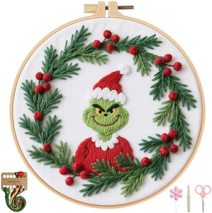 BBLYBD Christmas Embroidery Kit, 1 Set Cross Stitch Craft Kit for Beginners with Pre-Printed Embroidery Fabric, Hoop, Step-by-Step Instruction, Color Threads & Needles (Christmas-1 Set) by BBLYBD