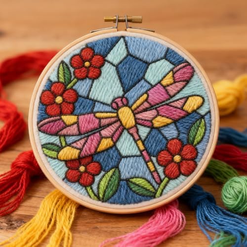 INFUNLY Dragonfly Punch Needle Kits for Adults Beginners Flower Needle Embroidery Starter Kit Colorful DIY Punch Needles Kit with Instruction Needles Fabric for Art Crafts Festival Gift Home Decor - Image 4