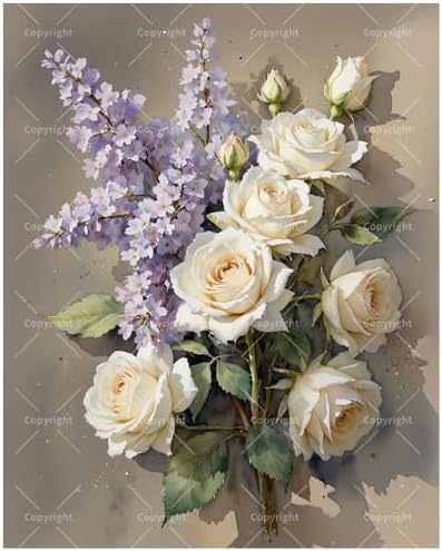 Floral Still Life Paint by Numbers Kit for Adults - DIY White Roses and Lilacs Bouquet Painting on Canvas 12x16In, Framed Acrylic Paint Set, Suitable for Beginners, Botanical Art for Decoration by Unknown