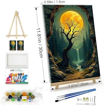 JOOZ Paint by Numbers Kit for Adults with Frame Moon Paint by Number with Easel Tree Adult Paint by Number Kits Framed Canvas Mountain Waterfall Oil Painting Kits for Gift Home Wall Decor 8x12 Inch - Image 4
