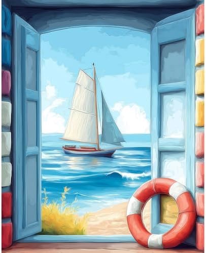 Natuyalo Sailing Boat Paint by Numbers Kit for Adult - Sea Scenery Paint by Number Canvas for Adults Frameless, DIY Painting by Numbers for Beginner Perfect for Home Wall Decor Gifts 16x20 inch by Natuyalo