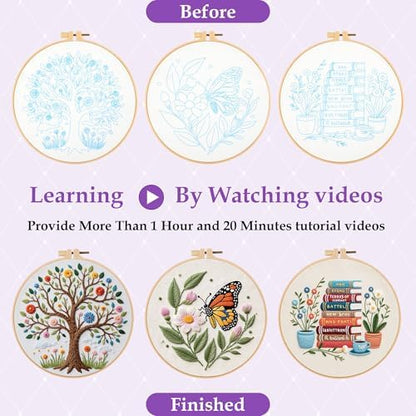 Uniartfy 3 Set Embroidery Kit for Beginners, Butterfly Tree Book Patterns - Image 4