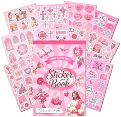 500+ Christian Scrapbook Sticker Book, Pink Bible Faith Inspirational Stickers for Scrapbooking, Art Journal Supplies for Adults Teens Women Girls Junk Journaling - Image 2