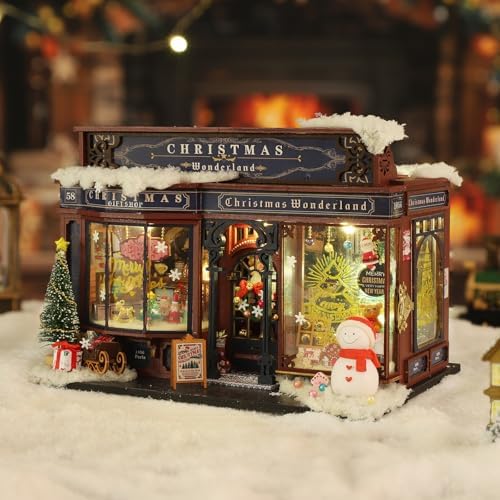 CUTEROOM Miniature House Kits for Adults, Mini Dollhouse Wooden Furniture Kit, DIY Craft Kits Creative Room Tiny House for Decoration- Christmas Wonderland - Image 4