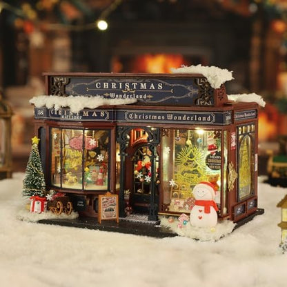 CUTEROOM Miniature House Kits for Adults, Mini Dollhouse Wooden Furniture Kit, DIY Craft Kits Creative Room Tiny House for Decoration- Christmas Wonderland - Image 4