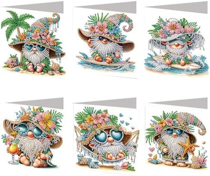 FRANDEK 6pcs Beach Gnome DIY Diamond Art Painting Greeting Cards for Adults by FRANDEK