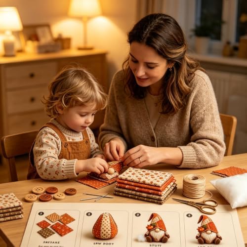 3D DIY Animal Patchwork Sewing Kit, Handmade Fabric Craft Set for Gnome and Cat Decor, Suitable for Adult Beginner DIY Projects (Orange) - Image 3