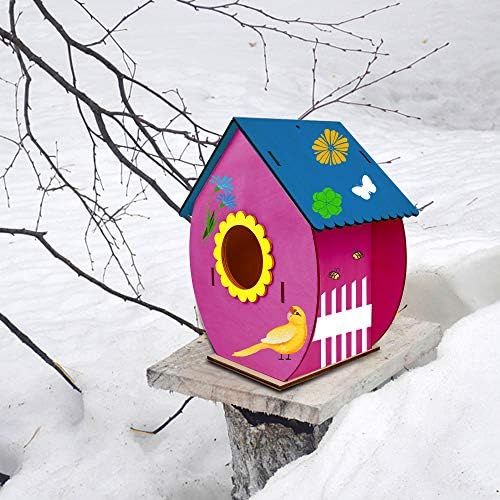 Glintoper Art Craft Wood Toys for Kids, 4 Pack DIY Bird House Kit Painting Puzzle DIY Wooden Assembly, Build and Paint Birdhouse, Include Paints & Brushes, Wooden Arts for Girls Boys Toddlers - Image 5