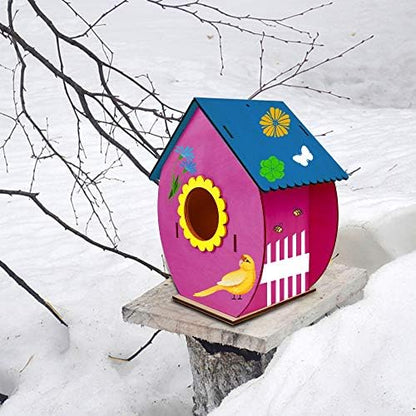 Glintoper Art Craft Wood Toys for Kids, 4 Pack DIY Bird House Kit Painting Puzzle DIY Wooden Assembly, Build and Paint Birdhouse, Include Paints & Brushes, Wooden Arts for Girls Boys Toddlers - Image 5