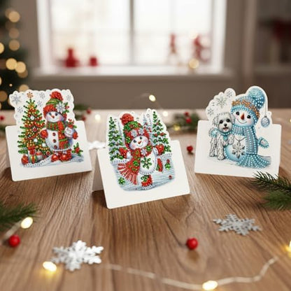 6 Packs Snowman DIY Diamond Art Greeting Cards with Envelopes Special Shaped 3D Fold Rhinestone Painting Card Handmade Gem Dots Art Kit for Beginner Adult Birthday Holiday Blessing Gift - Image 3