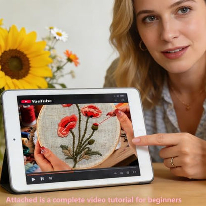 Vintage Flowers Embroidery Kits for Beginners Adults, Floral Hand Embroidery Starter Kit, Stamped Cross Stitch Kits DIY Needlepoint Kits for Beginners Adult, Embroidery Hoop, Thread and Video Tutorial - Image 4