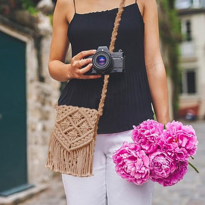 INFUNLY DIY Macrame Bag Kit for Adults Beginners Bohemian Macrame Cord Shoulder Bag Set with Tassel Hmade Knotting Satchel Bag Kit with Instruction DIY Macrame Bag Kit for Women Holiday Beach Decor - Image 4