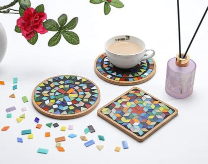 Lanyani 2 Sets of DIY Mosaic Craft Kits Mosaic Tiles Coaster Kit Make Your Own Mosaic Project Handmade Craft Set with Stained Glass Mosaic Tile Pieces for Decoration and Gift - Image 6