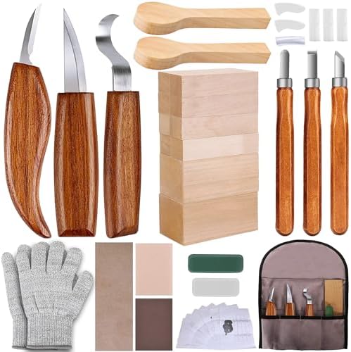 Wood Carving Kit with Basswood Carving Blocks, Wood Carving Tools Includes 3 Wood Carving Knives, 3 Detail Wood Carving Knife and 8 Wood Blocks, Whittling kit for Adult and Kids Beginners by gulrear