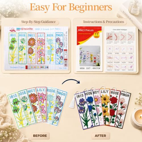 CYANFOUR 6 Pcs Cross Stitch Bookmark Kit for Beginners - Image 5