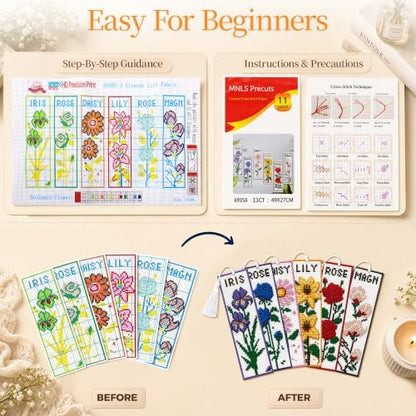 CYANFOUR 6 Pcs Cross Stitch Bookmark Kit for Beginners - Image 5
