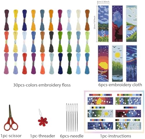 FREEBLOSS 6 Set Cross Stitch Bookmark Kit Scenery Pattern 8''x2.4'' 11CT - Image 2