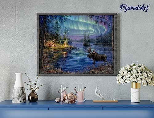 Figured'Art Paint by Numbers for Adults Moose and Aurora Borealis 16"x20" - Craft Art Painting Rolled Canvas with DIY Wooden Frame - Image 4