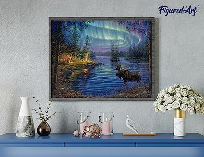 Figured'Art Paint by Numbers for Adults Moose and Aurora Borealis 16"x20" - Craft Art Painting Rolled Canvas with DIY Wooden Frame - Image 4