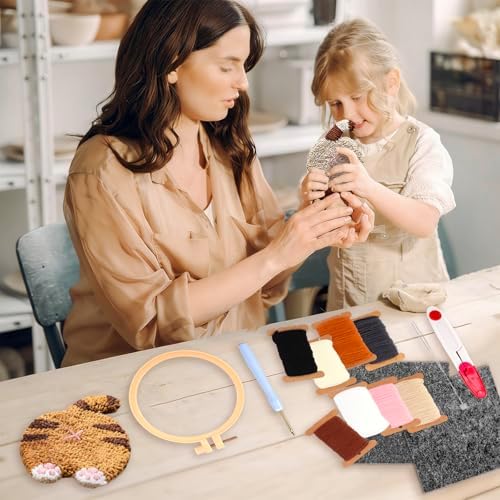 JarThenaAMCS 26 Pcs Pet Punch Needle Coaster Kits Cat Crafts Coasters Kit with Adhesive Felt Yarns Embroidery Hoop Instruction for Adults Beginners DIY Decor - Image 7